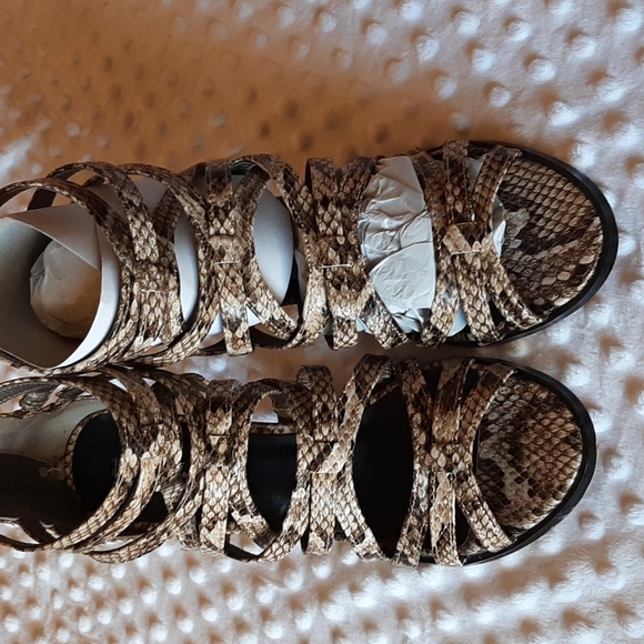 Snakeskin Strappy Sandals with Heel - Picture 1 of 5